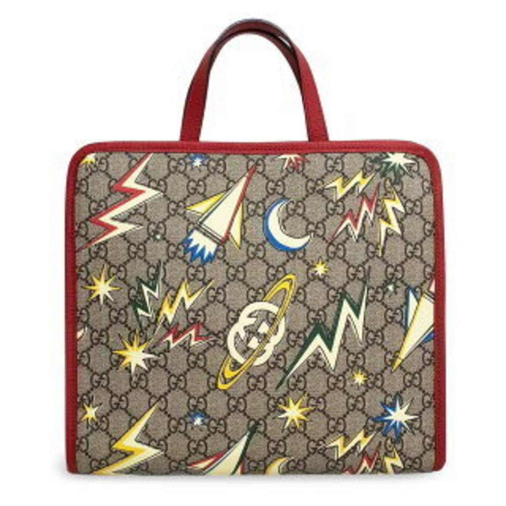 Gucci Tote Handbag GG Supreme Canvas Rocket Beige Red
